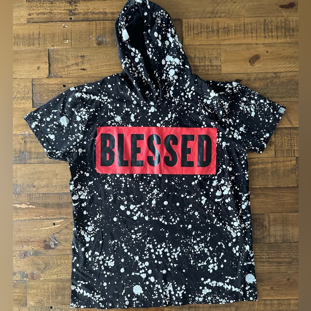Blessed black T-shirt with a hood men’s size small